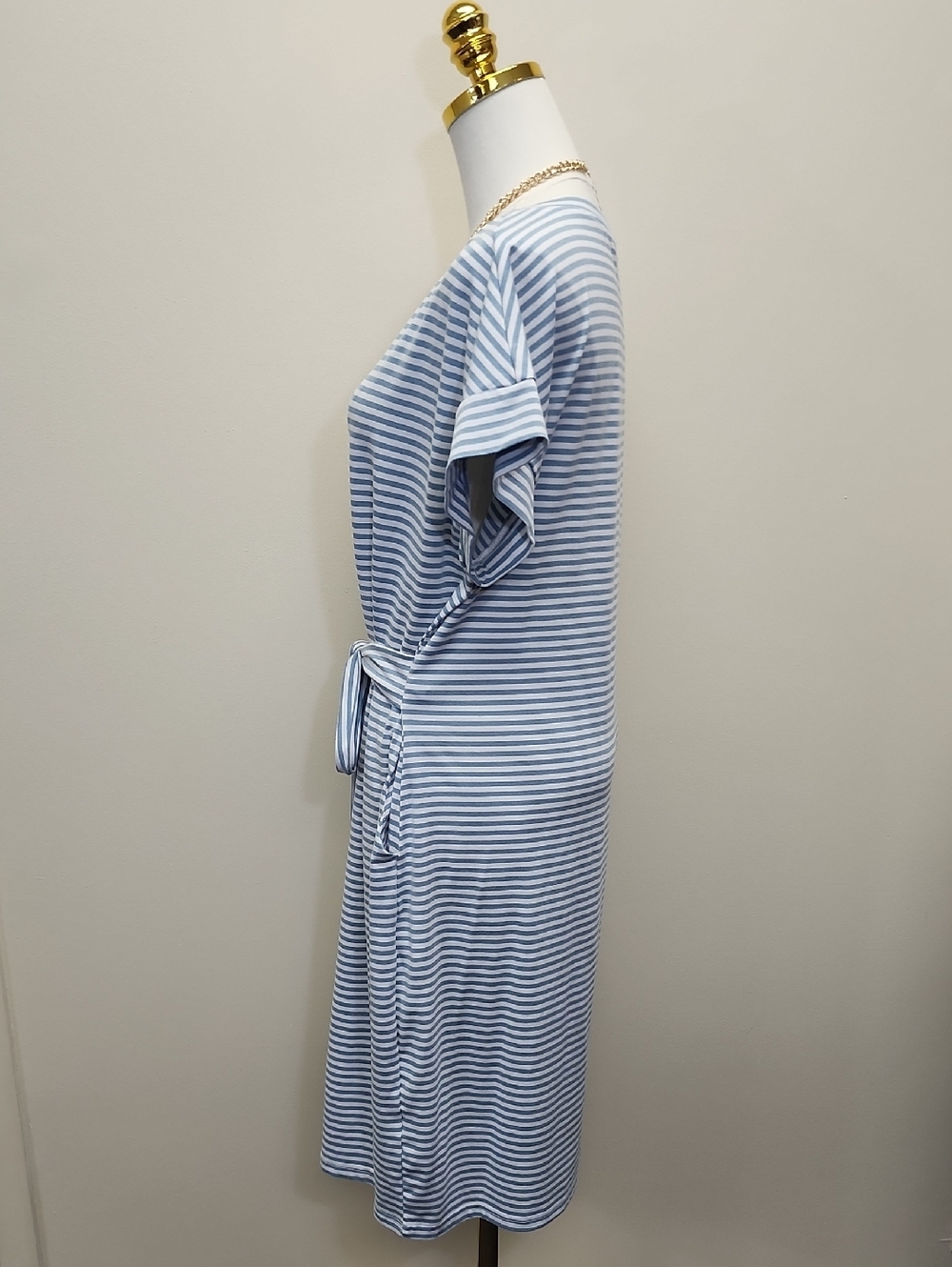 Merokeety Blue White Striped Tie Waist Midi Dress Size XL - Picture 2 of 10